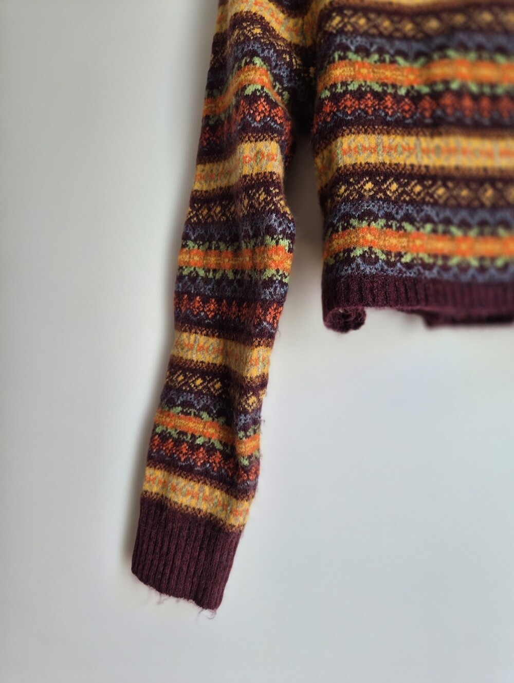 Zara Fair Isle Cropped Wool Blend Cardigan Sweater Size L Whimsigoth Boho Retro - Picture 9 of 13